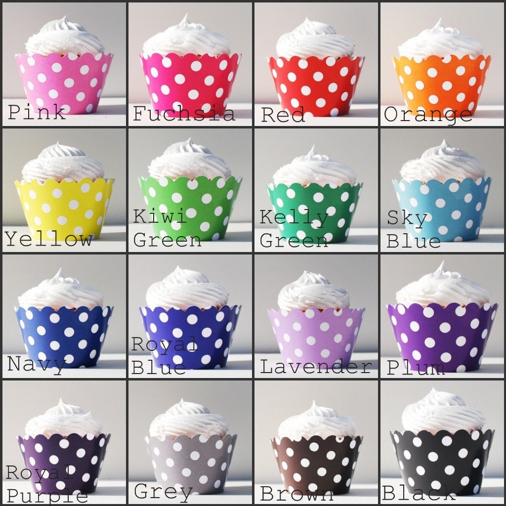 Polkadot Cupcake Wrappers - Set of 24 - Pick your color