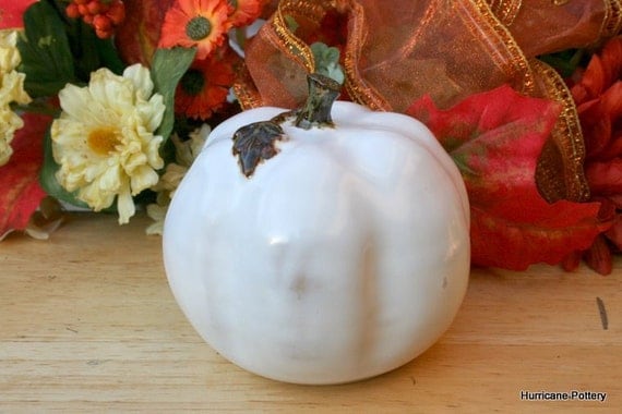 White  Pumpkin Ceramic Pottery Fall Harvest  Autumn Hand Sculpted