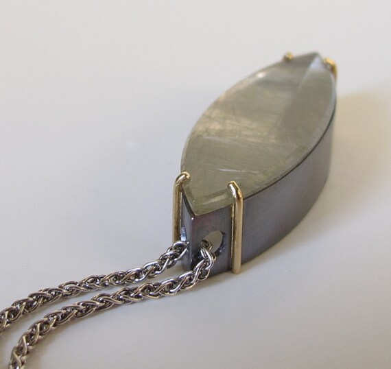 Green Quartz Marquis Talisman Pendant no.14 Oxidized Silver 18k