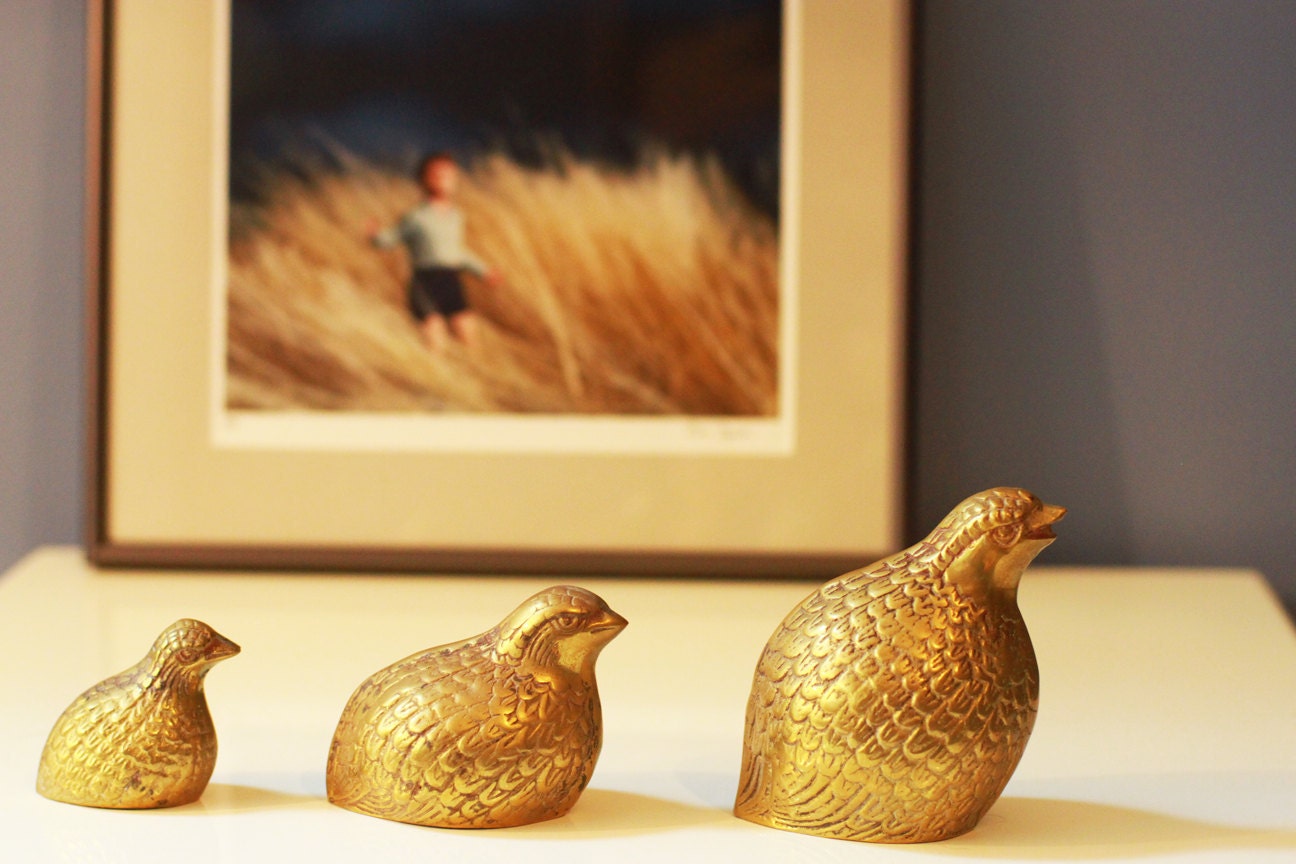 Vintage Brass Partridge Quail Figurines - Paper Weights