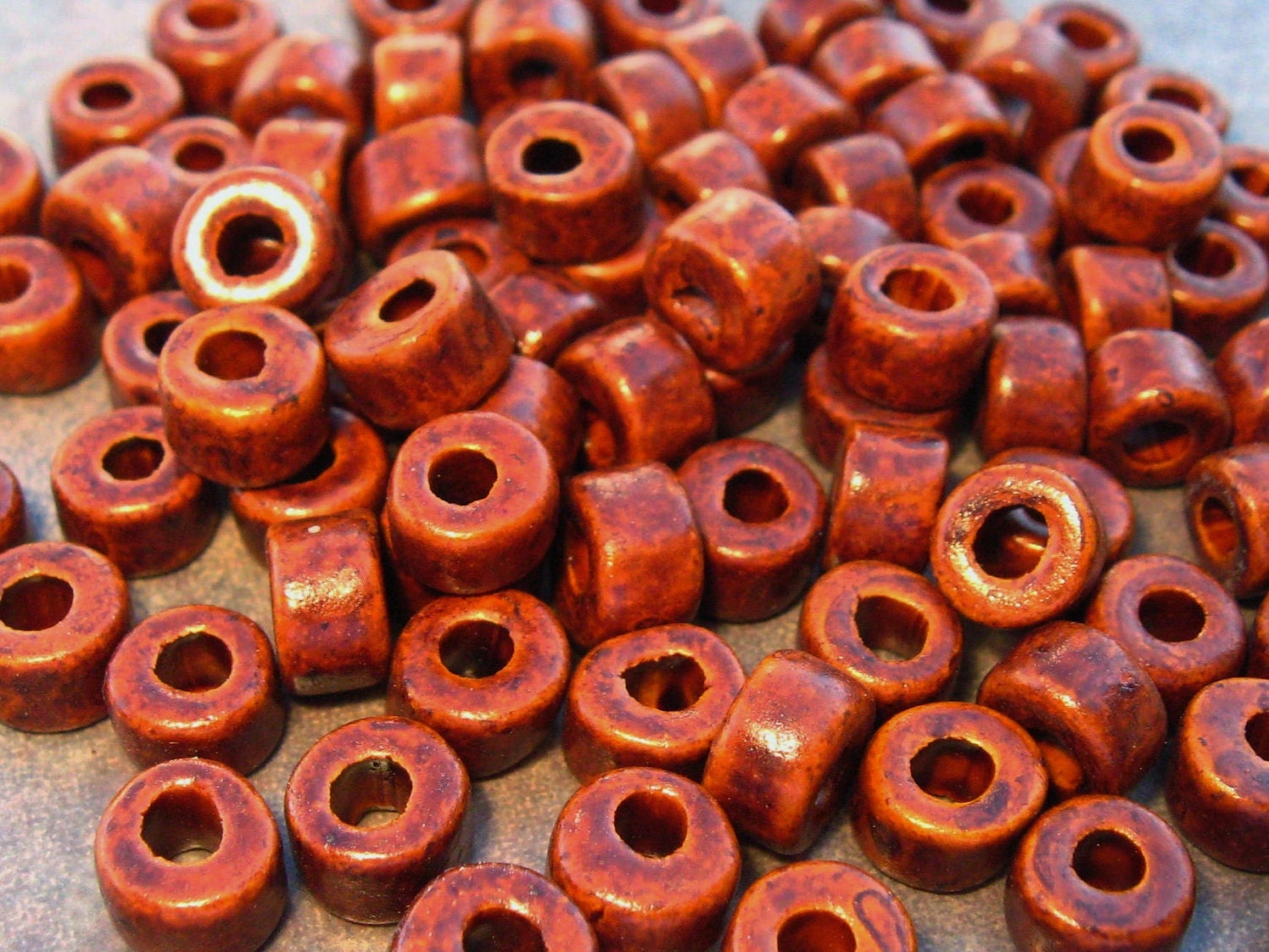 25 Mykonos Greek Ceramic Beads 6x6mm Mini Tubes - Wood