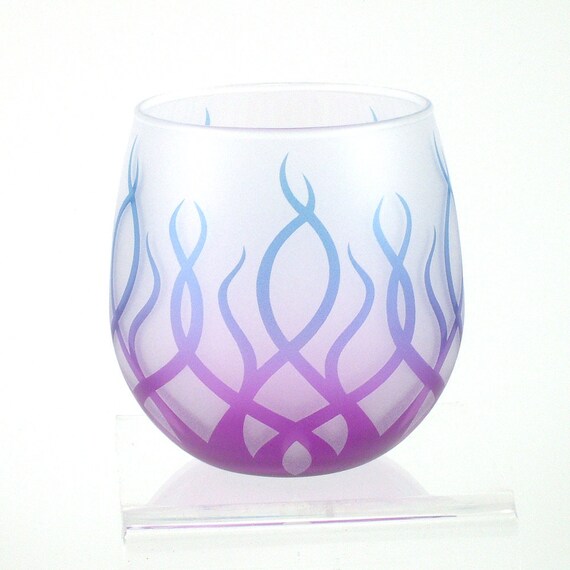 Wine Glasses - Strands - Custom Painted Set of 4 - Etched Glass