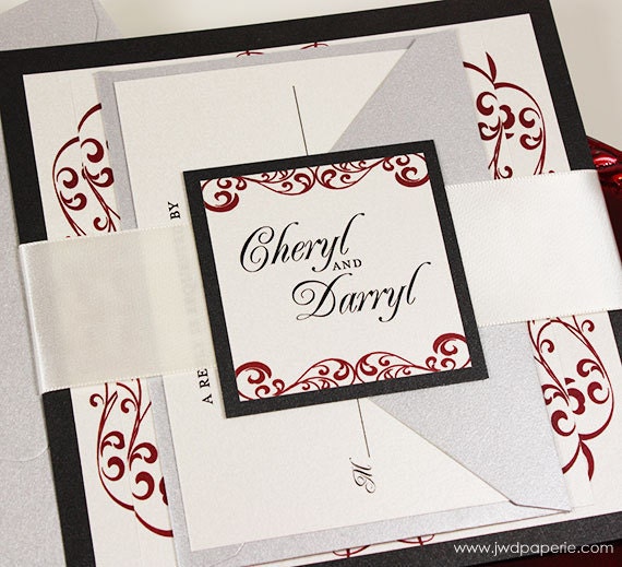 unique red black and white wedding invitation kits