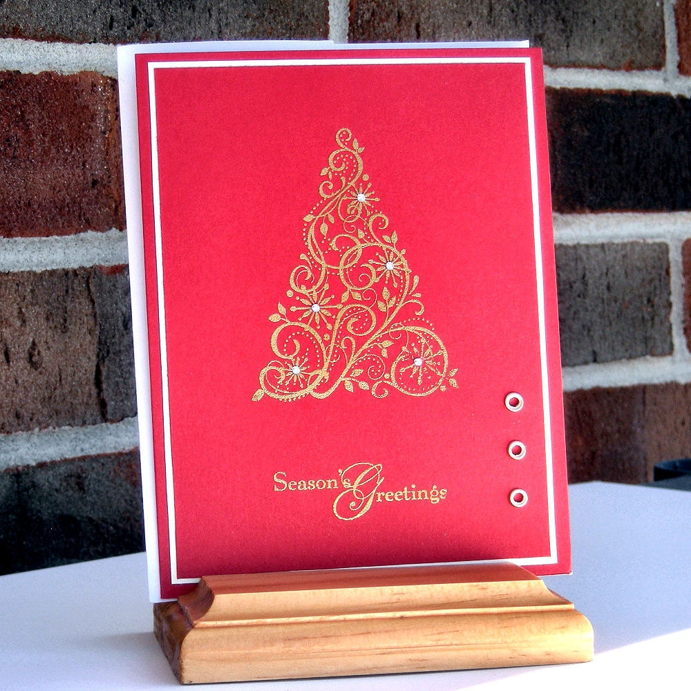 Red and Gold Christmas Tree - Christmas Holidays Embossed Handmade card
