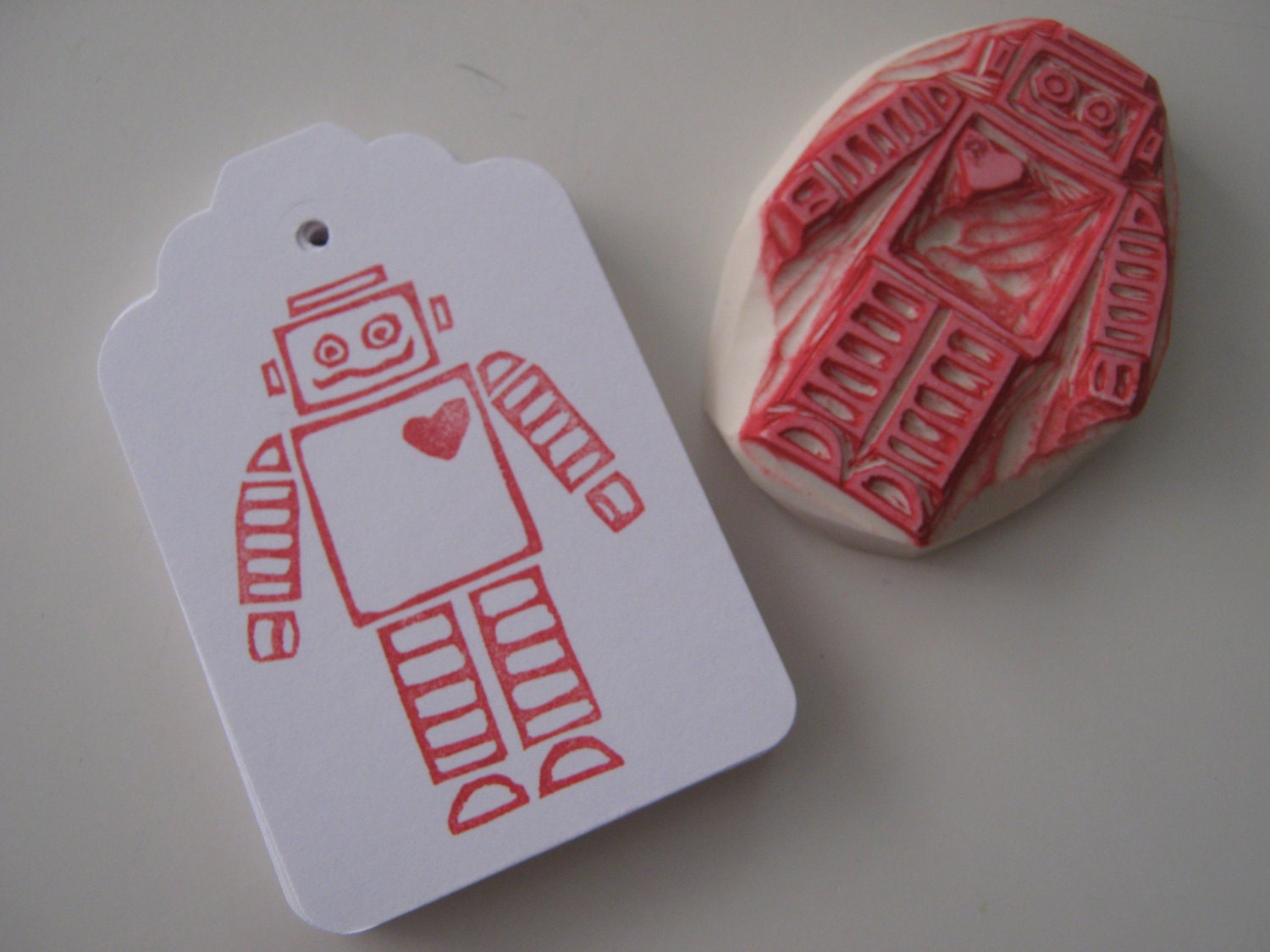 Hand Stamped Unique Robot Tags for Gift, Favors or Notes - Set of 12 - 2-1/2" x 1-3/4"