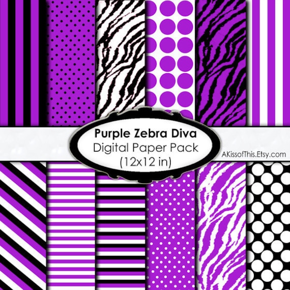 Purple Zebra Diva Digital Scrapbook Paper Pack 12x12 Inch Pages
