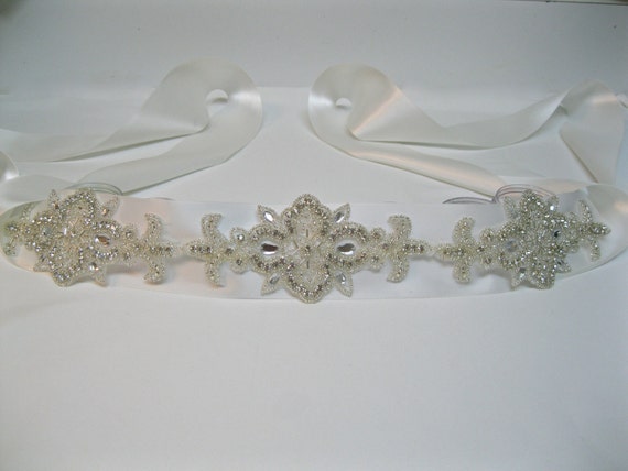 Crystal Bridal Sash Rhinestone Wedding Gown Belt Beaded Couture Applique