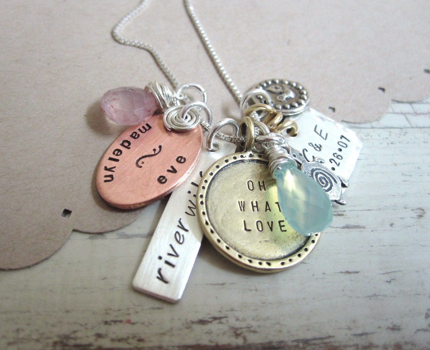 Personalized Hand Stamped Family  Mothers Necklace... Family Tree... Oh What Love