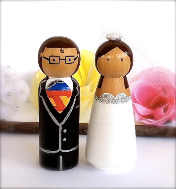 Superman Wedding Cake Topper Clark Kent Lois Lane Bride and Groom Superhero