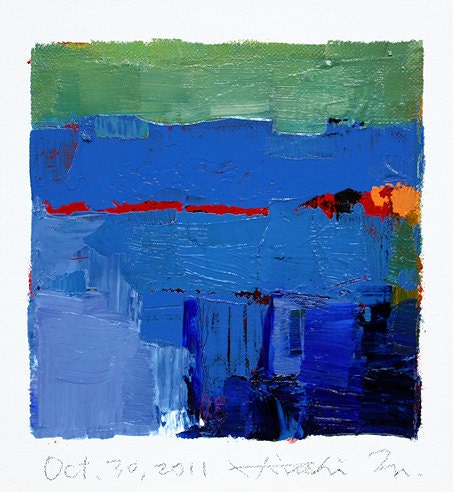 Oct. 30, 2011 - Original Abstract Oil Painting - 9x9 painting (app. 9 cm x 9 cm) with 8 x 10 inch mat