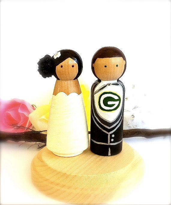 Sport Themed Wedding Cake Toppers Bride Groom Green Bay Packers Basketball 