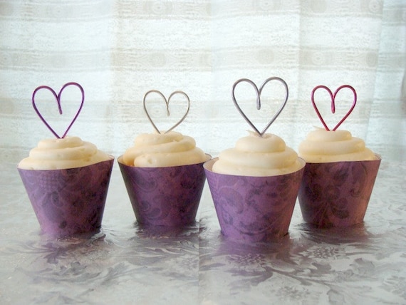 Set of 18 Wire HEART Cupcake Toppers, perfect for a Wedding or Anniversery, bridal shower, bride, bridesmaid, cake topper