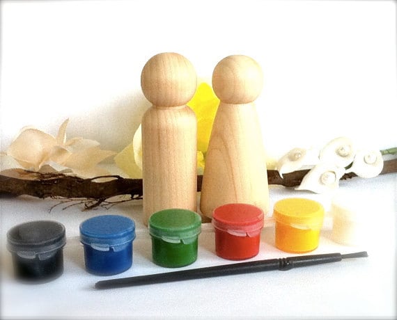 DIY Wedding Cake Toppers Paint Kit 2 Wood Peg Dolls Bride and Groom Naked