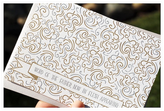 Silver and Gold Letterpress Christmas cards, swirl, set of eight