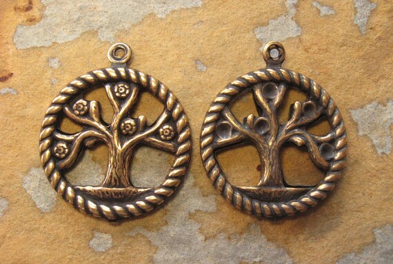 1 Trinity Brass Antique Gold Patina Tree of Life Charm 20mm x 24mm  -  LOW SHIPPING