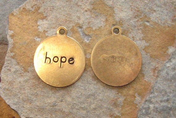 4 Trinity Brass Antique Gold Patina  HOPE Charms -  Trinity Brass
