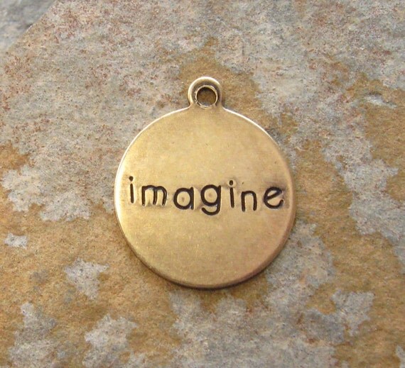 4 Trinity Brass Antique Gold Patina  IMAGINE Charms -  LOW SHIPPING