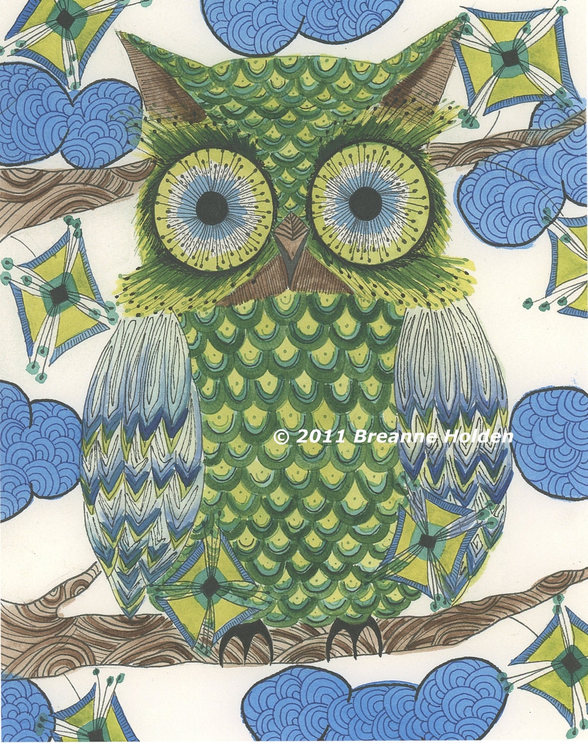 Whimsical Owl Painting Archival Print 8 X 10
