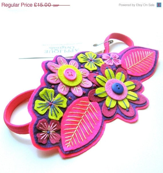 NOVEMBER SALE FLORA hairband / headband/ fascinator - felt with hand embroidery