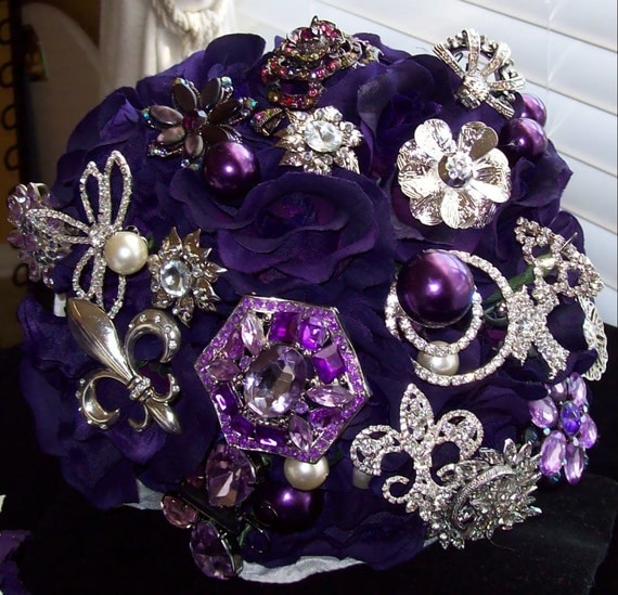 Purple Jewelry Wedding Bouquet African VioletBridal BouquetPurple Wedding 