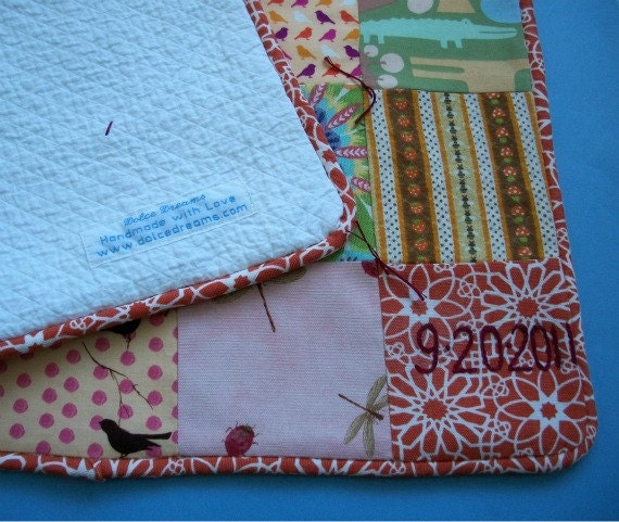 Baby Girl Quilt with Personalized Hand Embroidery by Dolce Dreams