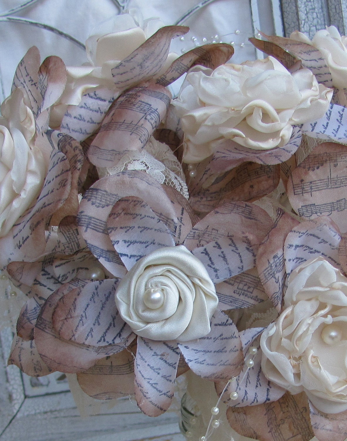 Vintage Inspired Wedding  Bouquet Cream, Ivory and Begie  Custom Order any color