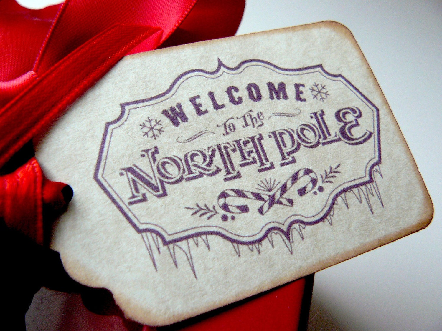 Vintage Christmas Gift Tags - North Pole - Red Winter Holiday Favors