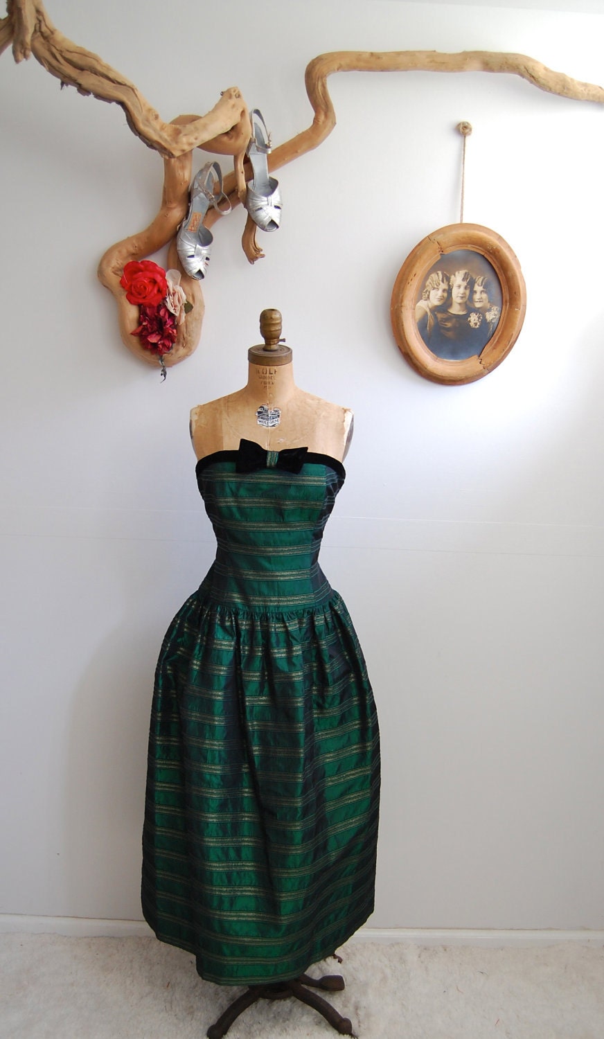 Vintage Strapless Cocktail Dress - 80s does 50s Holiday Dress - The Anna