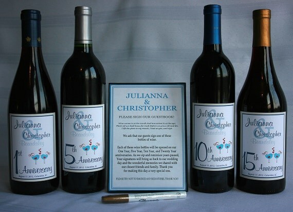 Wine Bottle Wedding Guest Book Kit Gift Boxed Custom labels spring wedding