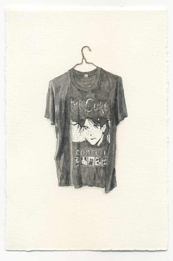ORIGINAL Watercolor Illustration - Thread Bare The Cure Concert Band T-Shirt