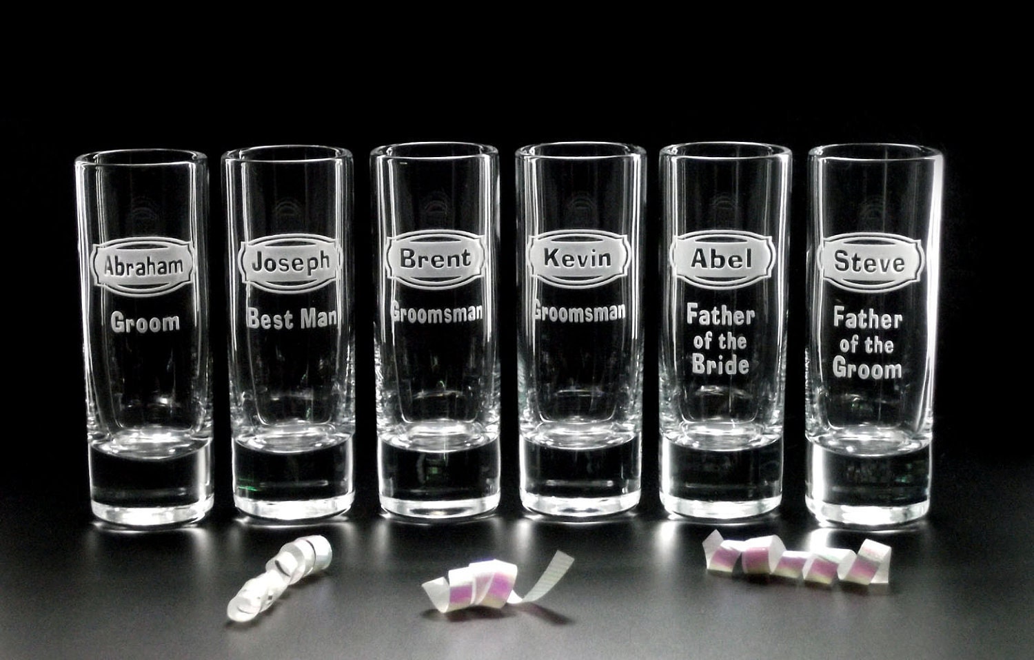6 WEDDING Shot GLASSES - 'DESTINATION' Wedding Groomsmen Favors, Best Man Gifts, Father - Personalized Wedding Shot Glasses - Distinctglass