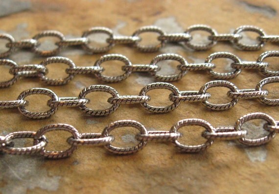 3ft. Antique Silver Medium Etched Cable Chain 6mm Trinity Brass - LOW SHIPPING
