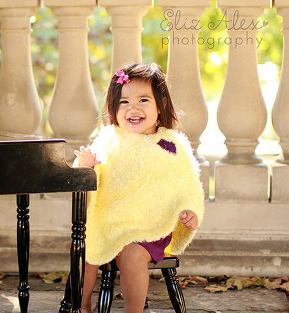 Yellow Poncho, Soft Knit Silky, 2 to 3 Year Size (Item 151)
