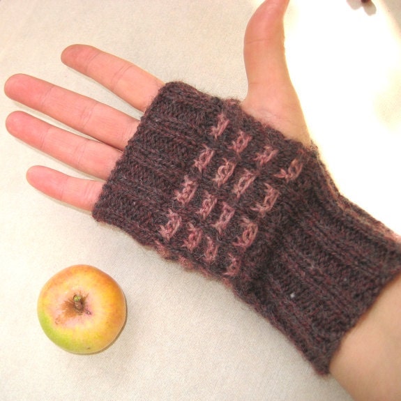 Fingerless Gloves Fingerless Mittens Arm Warmers Hand knit Brown/Mistyrose Wool Soft Warm Handmade by Dimana