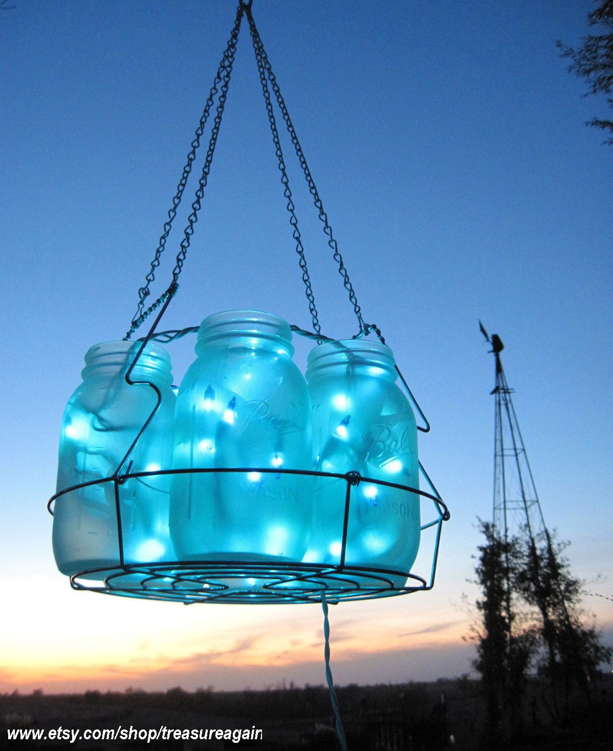 Icy Blue Wedding Mason Jar Chandelier Hanging Blue Lighting Home Decor 