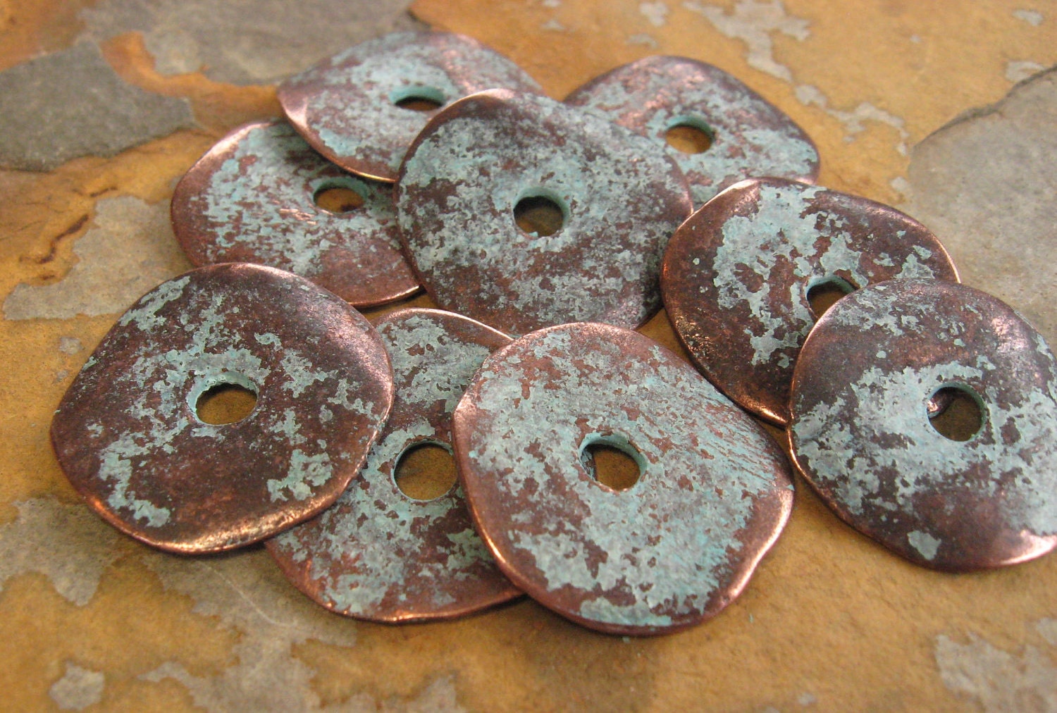 4 Greek Casting GREEN PATINA 23mm CORNFLAKE Beads