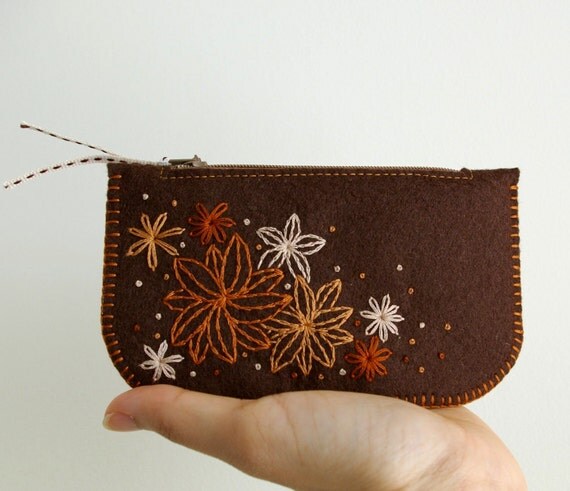 Secret Garden: Made To Order Hand Embroidered Wool Felt Coin Purse or iPhone Cozy by LoftFullOfGoodies