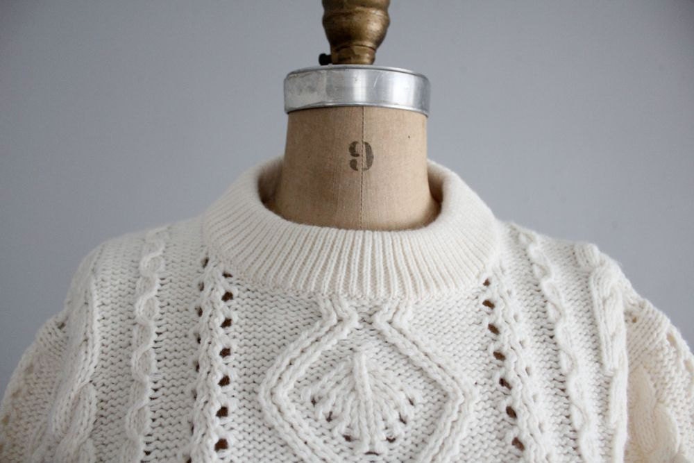 1970s vintage cream acrylic fisherman sweater