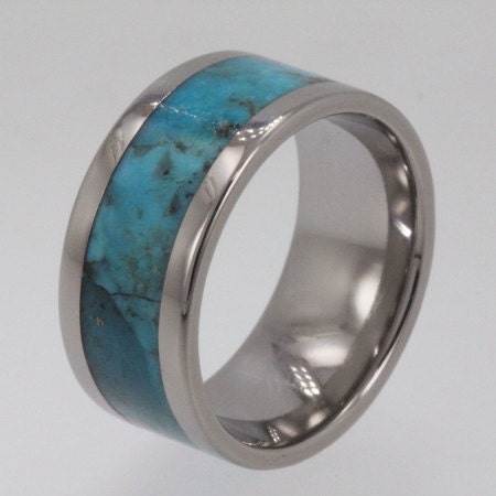 Titanium Wedding Band Turquoise Ring