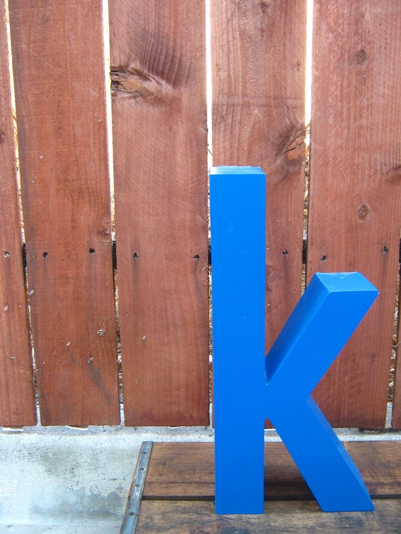 Upcycled Letter k Blue Industrial Aluminum Sign Channel Letter - Lowercase k