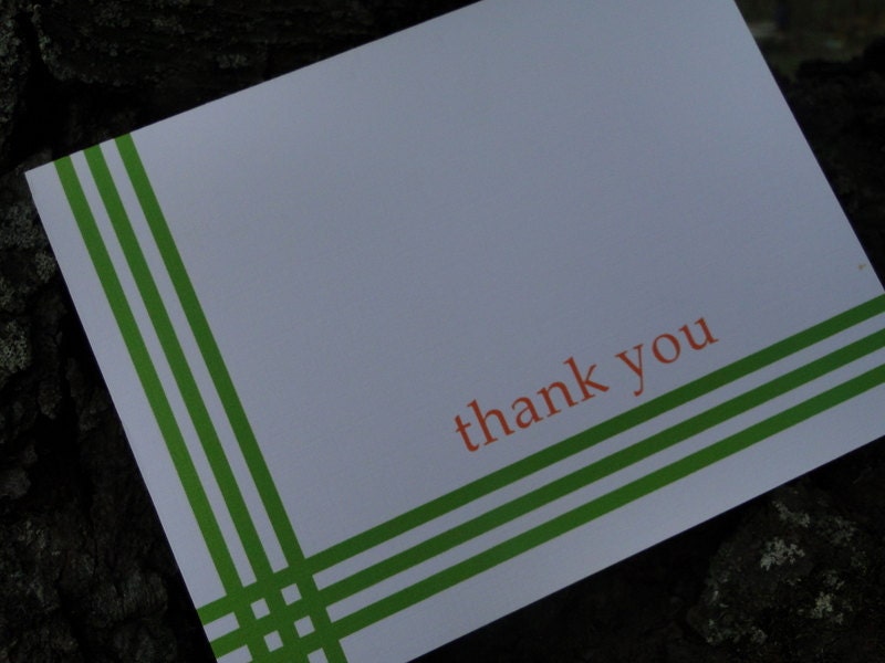 Striped Green  Custom Note Cards (set of 10)