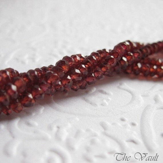 Soft Red Garnet faceted rondelles, 3mm, half strand