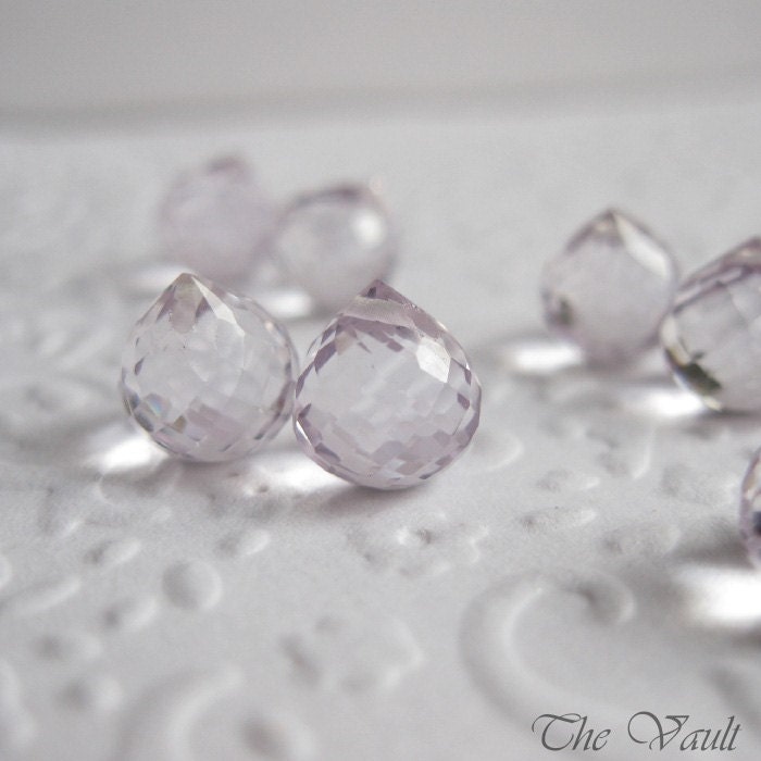 Pink Amethyst briolette, onion faceted, 7-8mm 5 matched pair