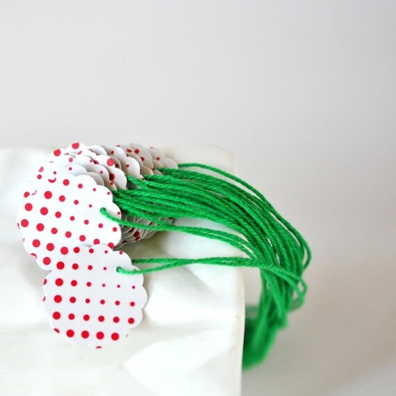 12 Red Dots White Green Mini Gift Tags