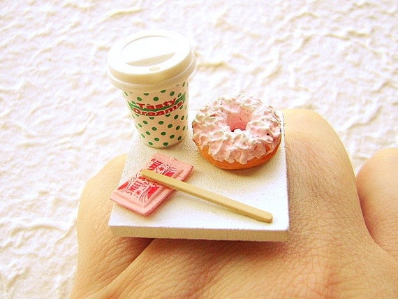 Kawaii Coffee Ring  Donut Miniature Food Jewelry