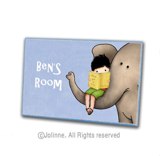 Custom door sign for children boys room or nursery, children housewares , Boy flying an airplane door hanger illustration, children decor