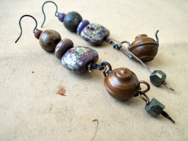 The Barbary Corsairs. Lampwork and Miniatures Assemblage Gypsy Earrings.