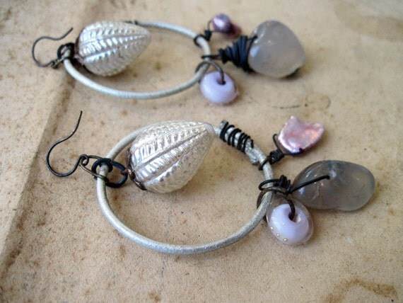 Phantasms. Gypsy Assemblage Dangles in Pink and White.
