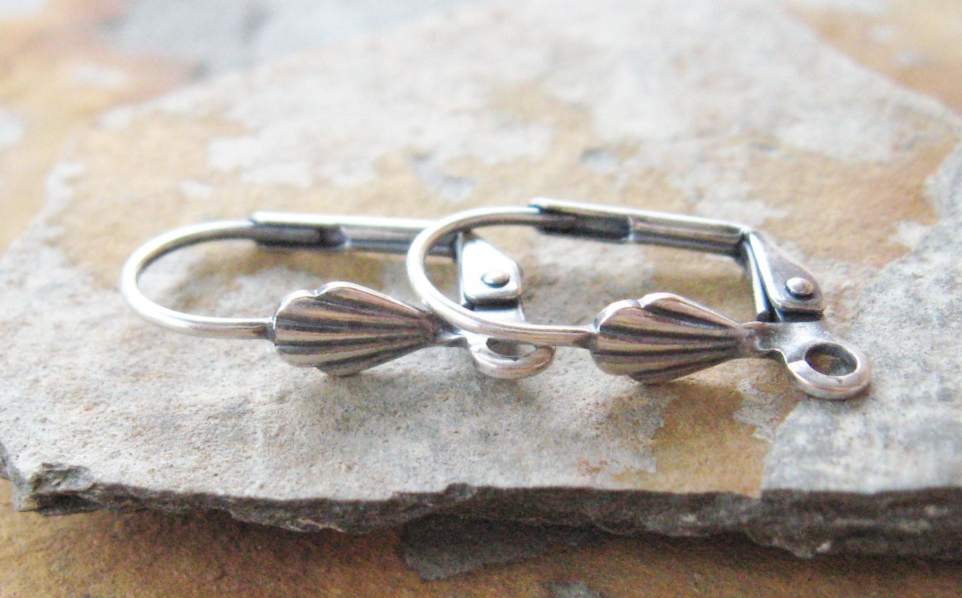 4 Antique Silver Lever Back Earrings With Shell - Trinity Brass Co. LOW SHIPPING