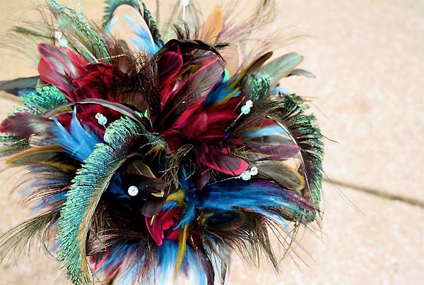 Bridal bouquet Peacock Blast feather wedding bouquet for Bride or 